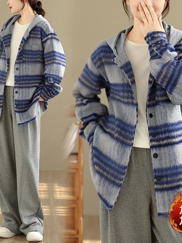 الخريف الشتاء منقوشة اللون الدم مقنعين Thiened الفانيلا عادية irt Sle المرأة Jaet معطف كسول Sle Faion ملابس خارجية