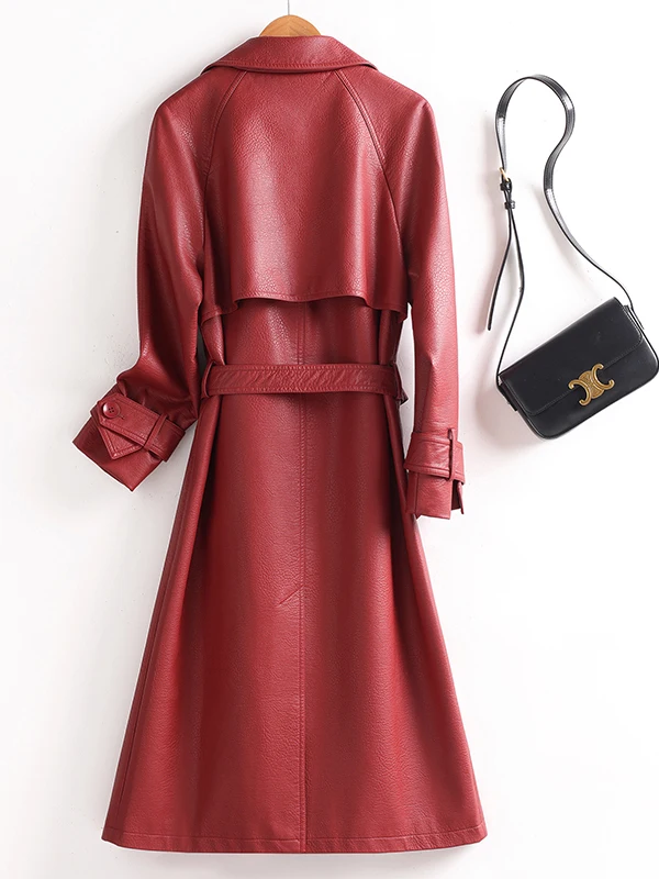   Ning 本革コート レディース ミッドレングス イープスキン スリムフィット 膝丈 ウインドブレーカー ジャエット 韓国風 春秋