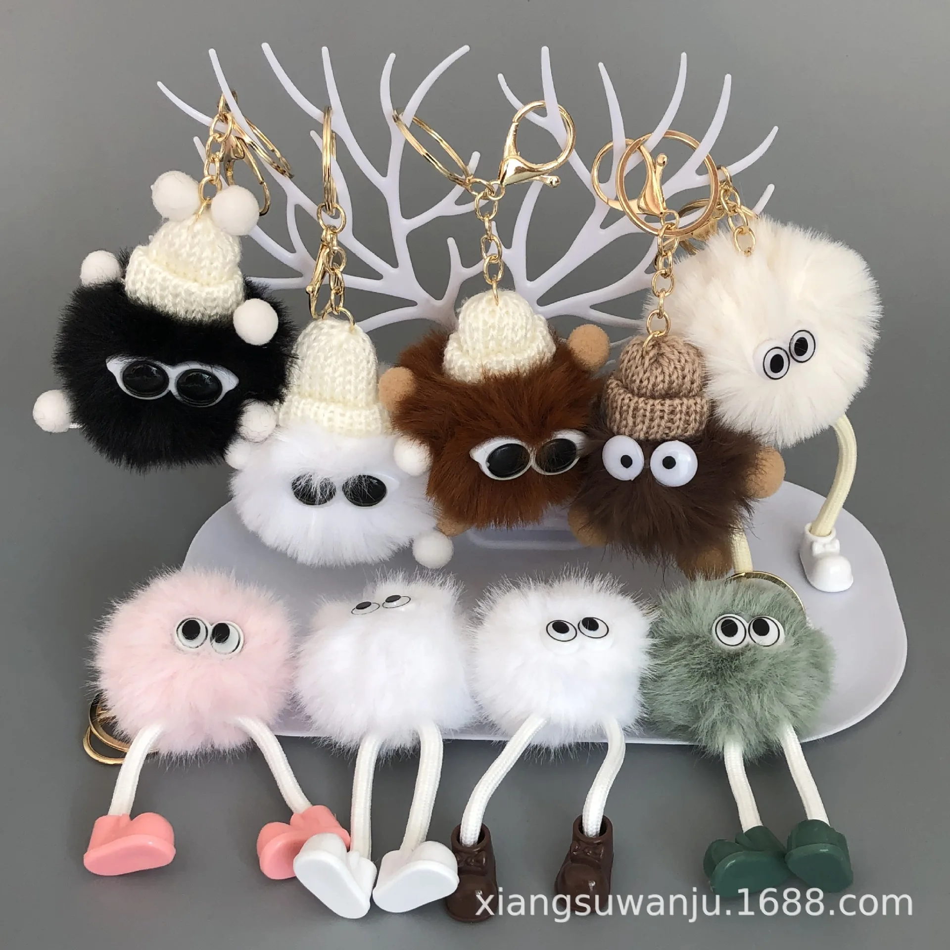 

Factory Direct Little Coal Elf Plush Bag Charm, Faux Rabbit Fur Keychain Pendant for Car & Bags