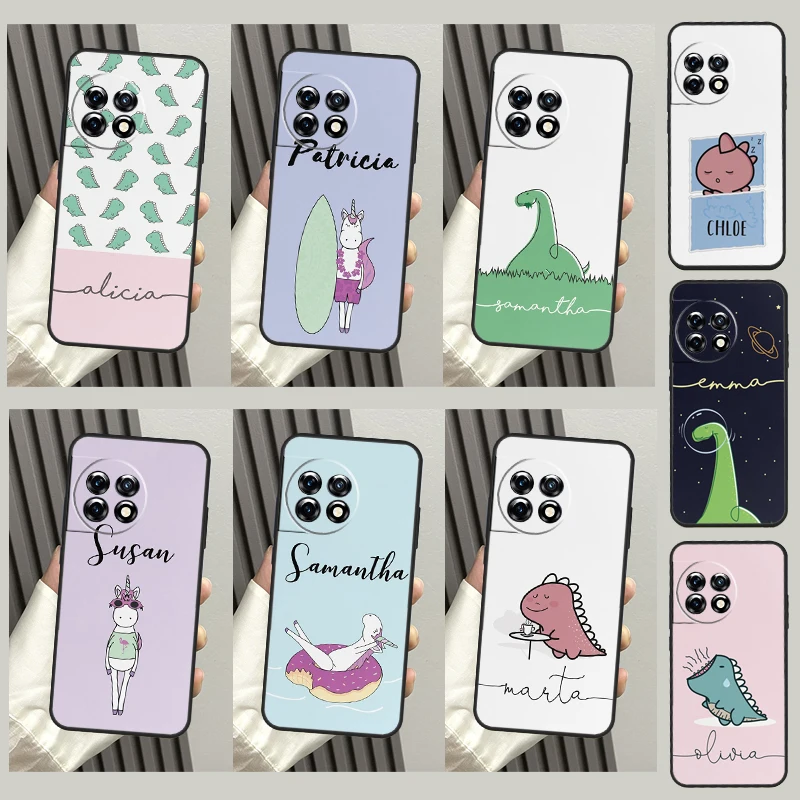 Personalised Initials Dinosaurs Name Case For OnePlus Nord 2 2T CE2 Lite N10 N20 Cover For OnePlus 11 9 10 Pro Ace 2 8T 9RT 10T