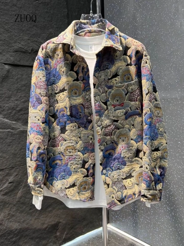 

Весенне-осенний новый стиль, куртка с медведем, мужская цветная куртка с отложным воротником, мужские модные повседневные куртки для пар
