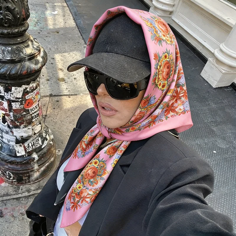 

Satin Scarf Hijab Female Turban Luxury Square Headscarf Shawl Wraps Neckerchief Bandana Headband Windproof Handkerchief Fashion