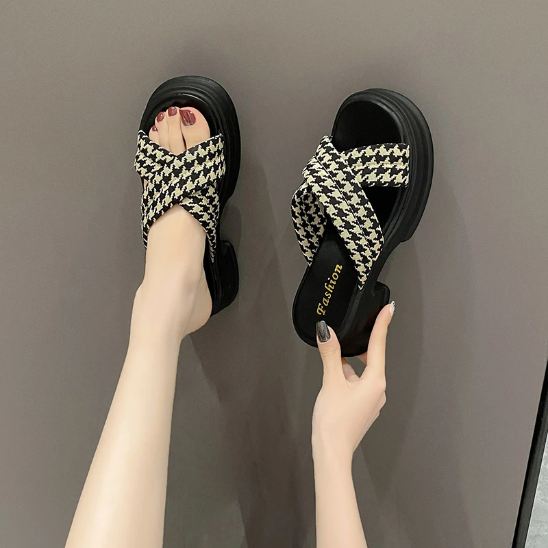 Shoes for Women 2023summer New Platform Women's Slippers Round Toe Platform Sandals Square Heel Shoes Female Zapatillas De Mujer