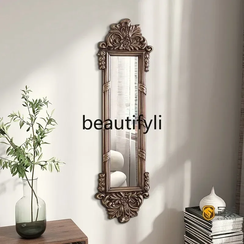 American retro full-body full-length mirror wall hanging ultra-narrow wall hanging  European-style entrance decorative mi