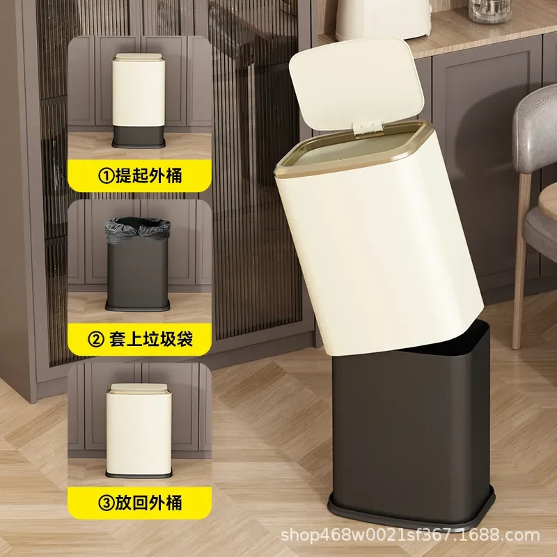 for 8L Press Type Square Stainless Steel Trash Can with Lid Hotel Light Luxury Kitchen Sanitary Bucket 2025 New Cross Border