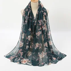 New Voile Floral Scarf For Women Girls Summer Retro Print Sunscreen Thin Scarves Soft Lady Foulard Viscose Female Wrap Shawls