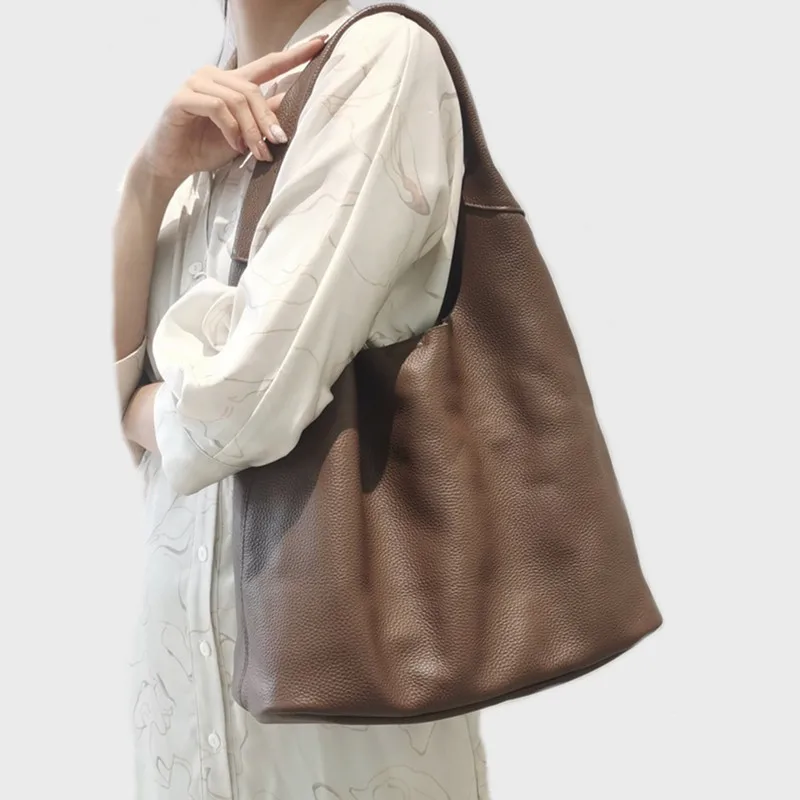 Casual Genuine Leather Tote Bag For Women Large Portable Shoulder Bags With Composite Bag Female Soft Cowhide Handbag and Purses