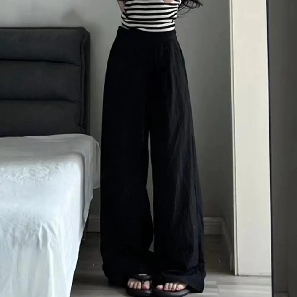 

High-waisted Ice Silk Bell Bottoms Women's Casual Straight-leg Pants Idle Style Wrinkled Zen Pants Thin Design