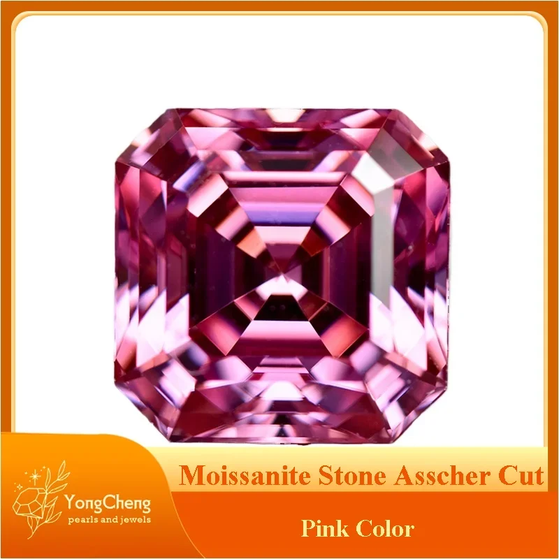 

Moissanite Stone Asscher Cut Pink Color Advanced Jewelry Material Pass Diamond Tester for jewel making with GRA Certificate