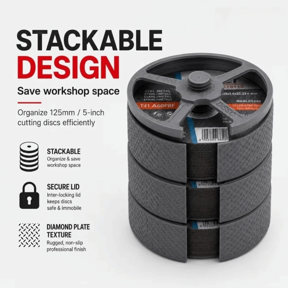 Protective Case Cutting Disc Storage Box Screw Locking Lid Stackable Cutting Disc Organizer Threaded Post