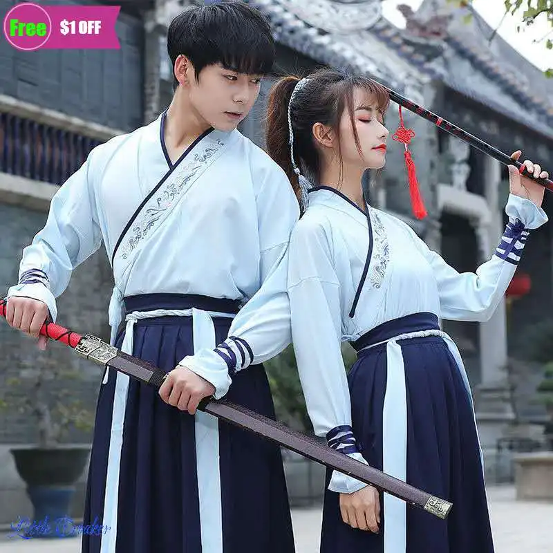 Ropa tradicional china para hombre y mujer, Chaqueta Tang Hanfu, traje Tang, Tops, falda, disfraz de Cosplay, vestido de pareja