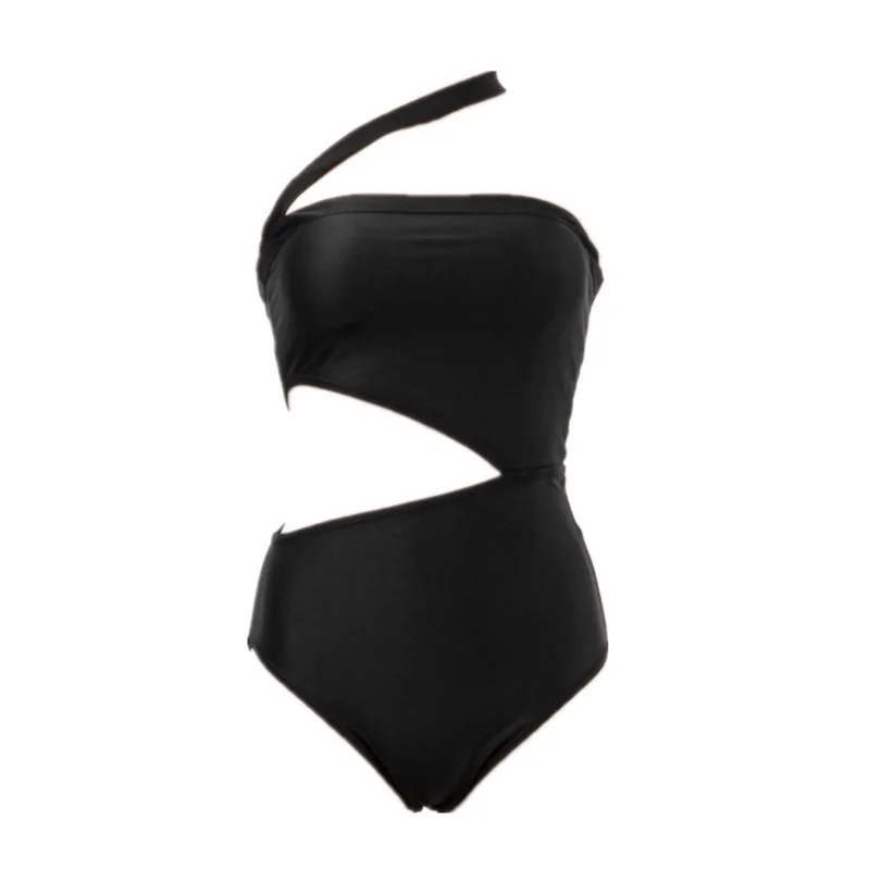 Korean Style One Piece Swimwear Women Padded Swimwear Solid Cut Out Swimsuit Bathing Suit sexy Lady Monokini Beachwear New