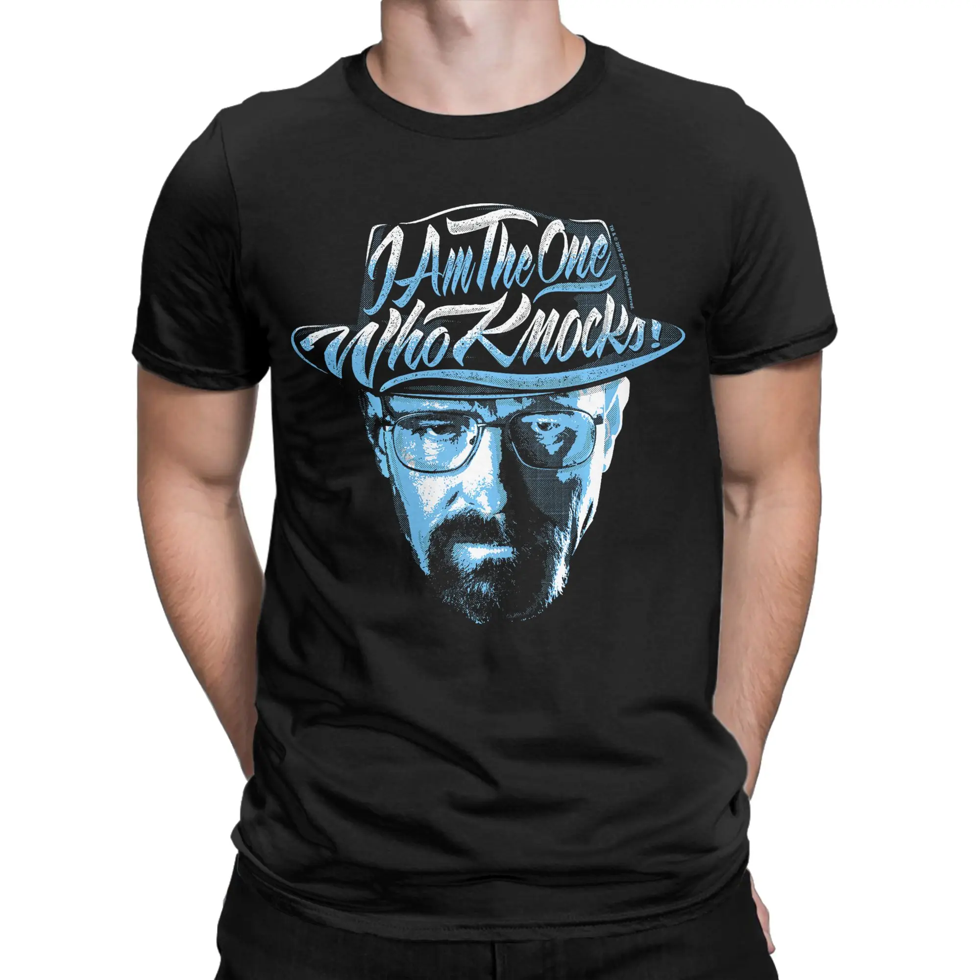 I Am The One Who Knocks Blue Hue Portrait Comfort Novelty Graphic 100% Cotton T-Shirt Breaking Bad Tees Tops For Men