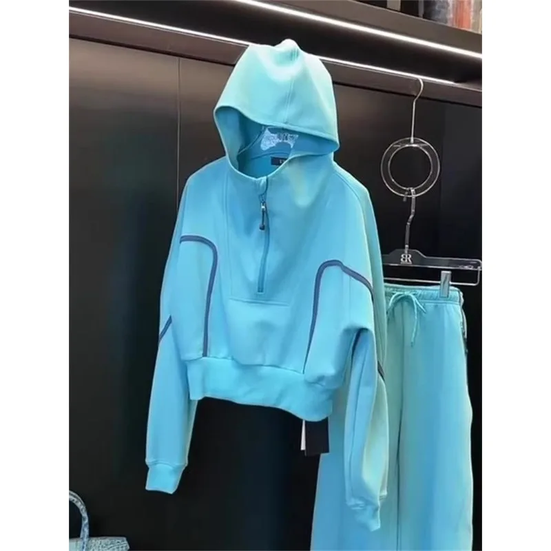 

Корейская возрастная толстовка с капюшоном и полумолнией для женщин осень-зима, новый модный топ с длинными рукавами и свободной талией для похудения