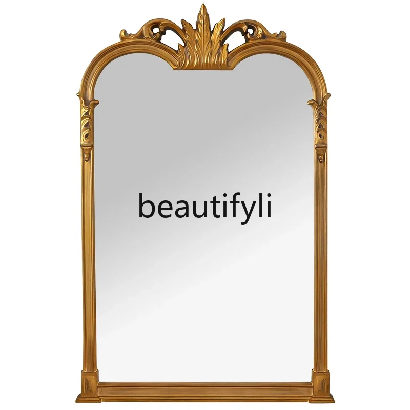

European retro carved mirror dresser mirror wall hanging entrance living room old decorative mirror customization