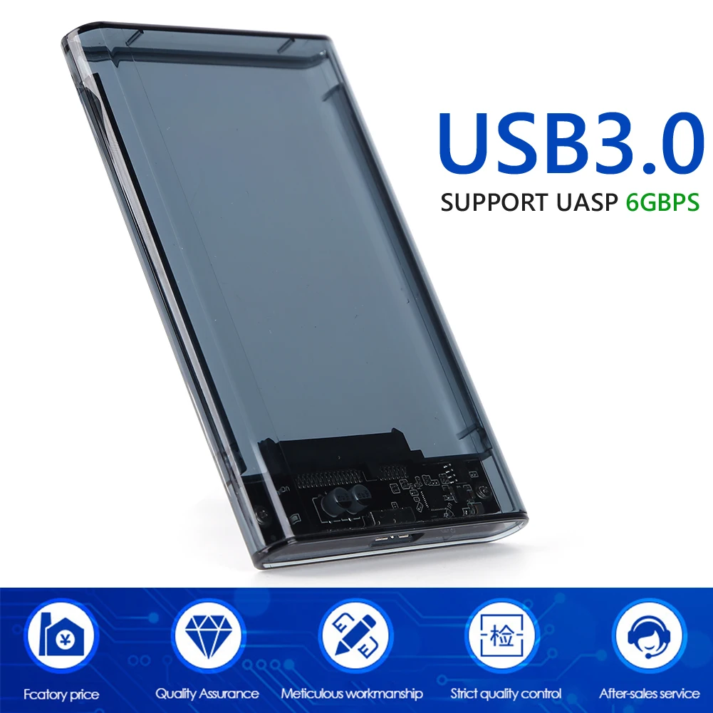 USB 3.0 3.1 External Hard Drive Enclosure 2.5 Inch SATA to USB3.0 UASP Clear Portable Hard Drive Case HDD Tool-Free Transparent