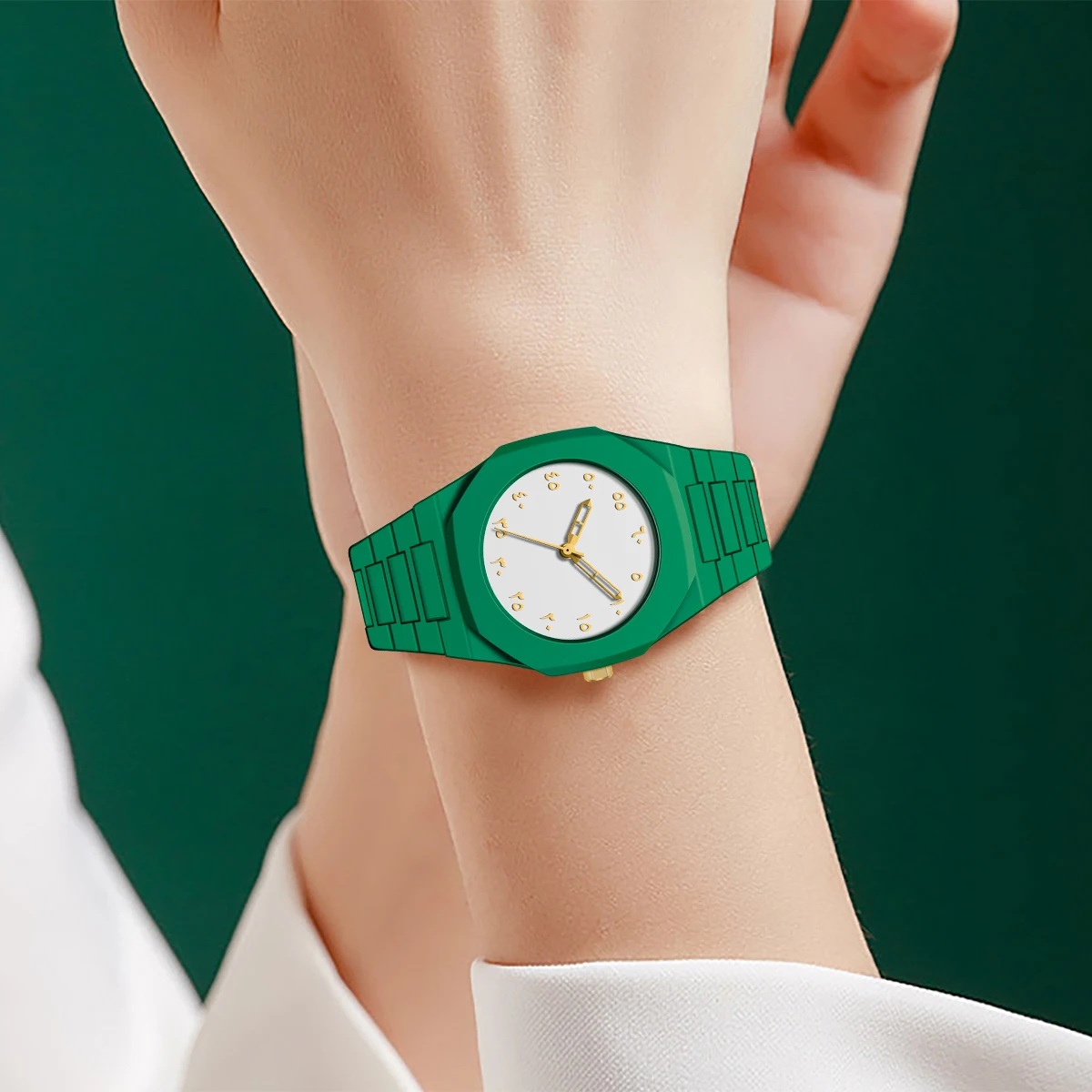 Новые трендовые классические креативные персидские цифровые кварцевые часы 3ATM водонепроницаемые мужские часы темно-зеленые деловые кварцевые часы