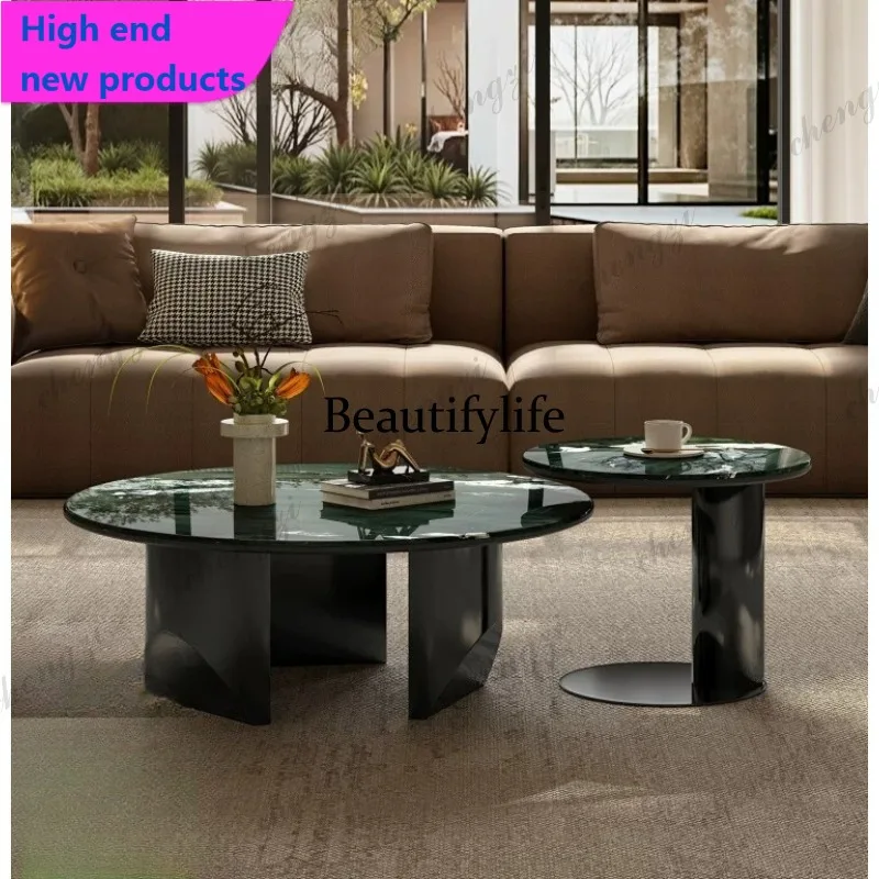 a68 Light luxury high-end luxury stone combination coffee table living room high-end marble round coffee table