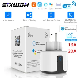 SIXWGH Tuya Smart Socket WIFI 16A/20A EU US UK AU Plug With Monitoring Timing Function Smart Home Electronic Power Outlet Alexa