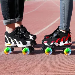 Double-Row Roller Skates for Adult, Artificial Leather, Four-Wheel Inline Skating, Comfortable Sliding Quad Sneakers, New Style