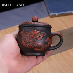 Yixing Purple Clay with Handle Teacup Handmade Dragon Pattern Master Cup Office Portable Tea Cup Tea Maker Personal Single Cups