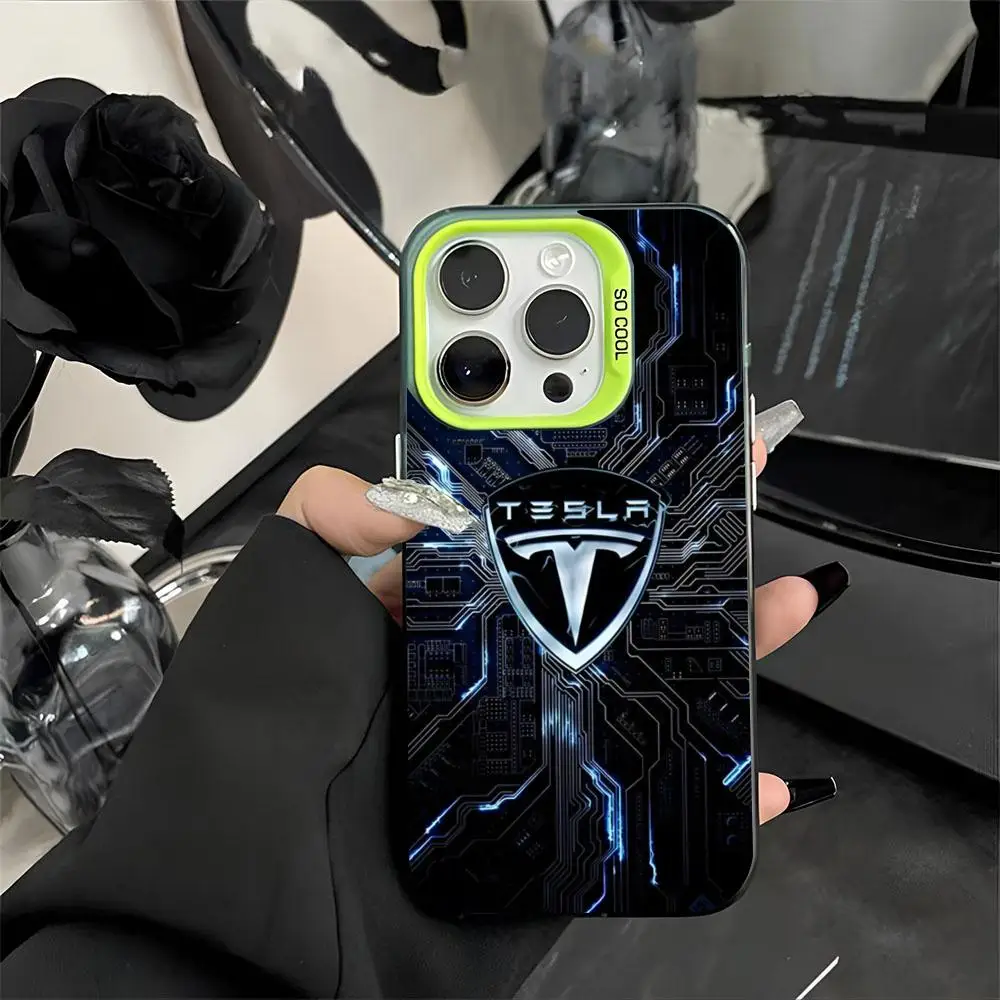 T-Teslaes Car Logo  Phone Case Black White Cool Phone Case for IPhone 16 15 14 13 12 Pro Max 11 2024 Fashion couple