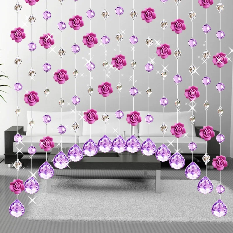 Crystal Glass Bead Curtain Livingoom Partition  Porch Rose Curtain Wedding Backdrop Decoration Supplies Indoor Home Decorative