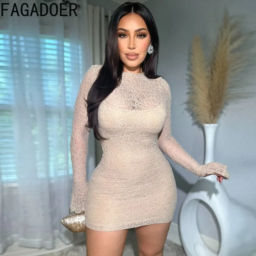 FAGADOER Sexy Lace Patchwork Bodycon Dresses Woman See Through Spaghetti Strap Dress + Smock Female Streetwear Vestidos 2025 New