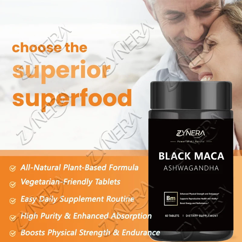 Black Maca Tablet Ashwagandha Extract Supplement for Women & Men Vegan Pills