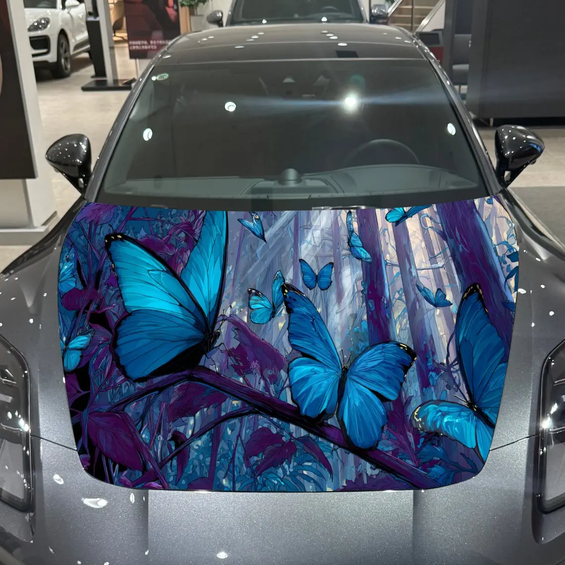 

Dreamy Blue Butterfly Car Hood Vinyl Stickers Car Surface Protection Decal Car Decoration Cover Vinyl Wraps Waterproof Self-adhe