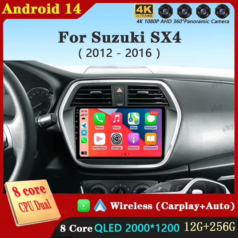 TIEYEZ Android 14 Car Radio For Suzuki SX4 S-Cross 2014 - 2017 Multimedia Player Stereo GPS WIFI+4G wireless Carplay Auto video