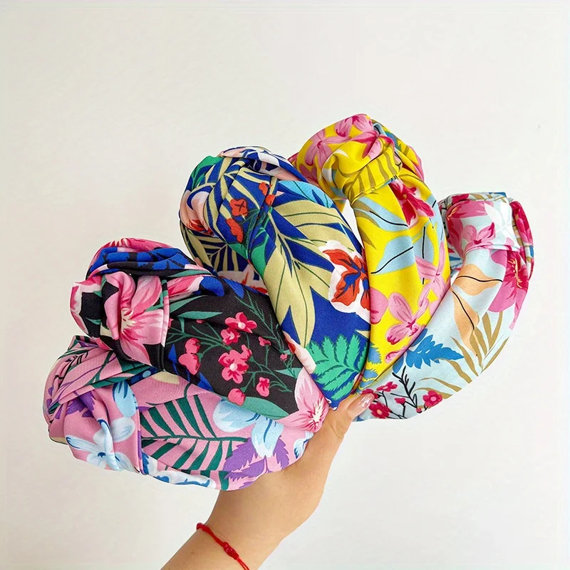 

Wide Hairband Headband Hair Hoop Cloth Floral Print with Knot Non-Slip for Daily Makeup Face Care Hair Accessories