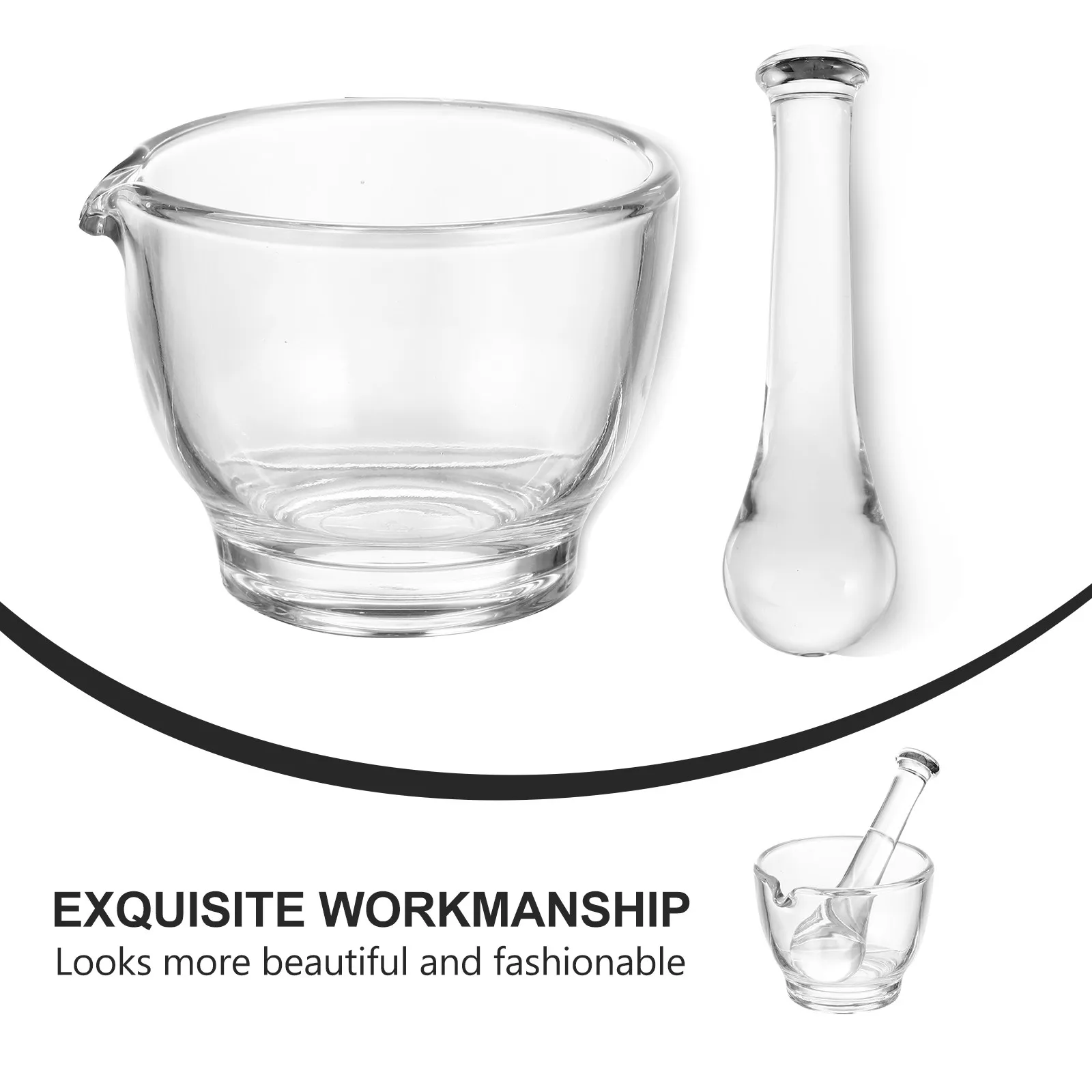

1Set Professional Glass Mortar with Pestle for Crushing Herbs Spices Medicines - Smooth Edge Grind Bowl Lab Use Kitchen Tool