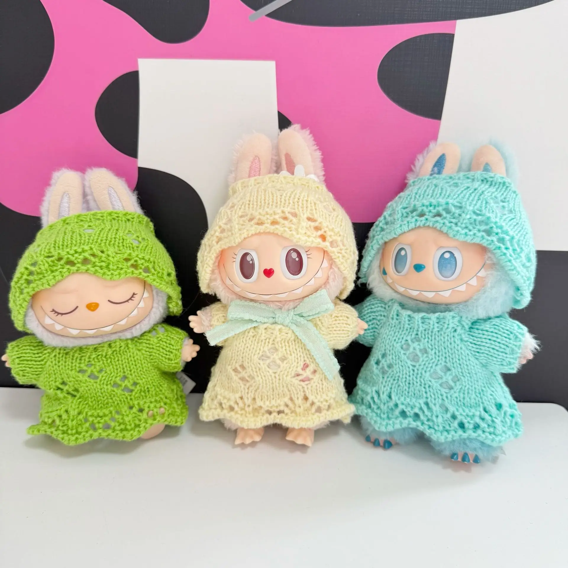

17cm Labubu Outfits 1st/2nd/3rd Gen Colorful Dopamine Hand-crocheted Sweater Doll Decor Clothes for Cute Plush Toys