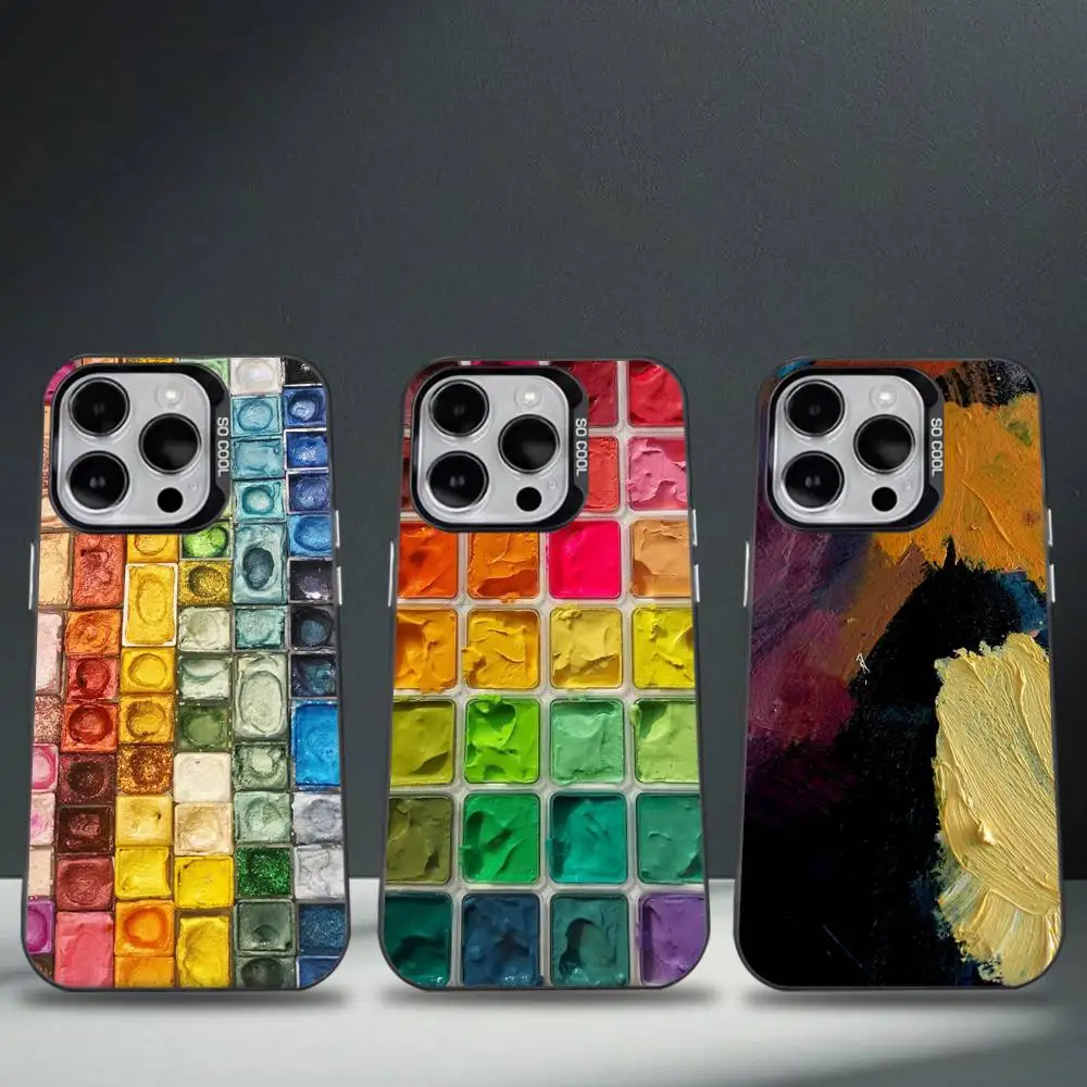 

Watercolors Set Paint Palette Phone Case For iPhone 16,15,14,13,12,11,8,7,Pro,Max,Plus,Mini,XS,SE Anti Fall Black Matte Hard