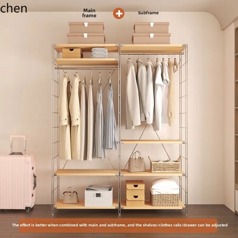 open hanger modern style home walk-in cloakroom rack steel and wood combined hanger