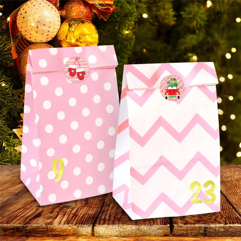 Sacchetti natalizi durevoli da 24 pezzi Sacchetti natalizi Sacchetti regali di Natale Sacchetti di carta per buffet di caramelle per le vacanze di Natale