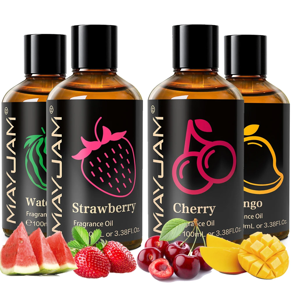 MAYJAM 100ML Essential Oil Fruit Flavor Fragrance Oil Strawberry Blueberry Coconut Cranberry Peach for Diffuser DIY Soap Candles