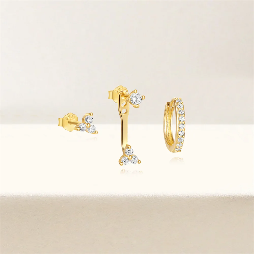 3PCS Simple Stainless Steel Zircon Flower Round Hoop Earrings Set for Women Gold Color lHypoallergenic Piercing Jewelry Gifts