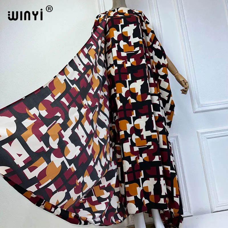 WINYI kimono summer beach Long dress coat two-piece suit for women Boho Print maxi trab Dress Women Floor Length vacation kimono