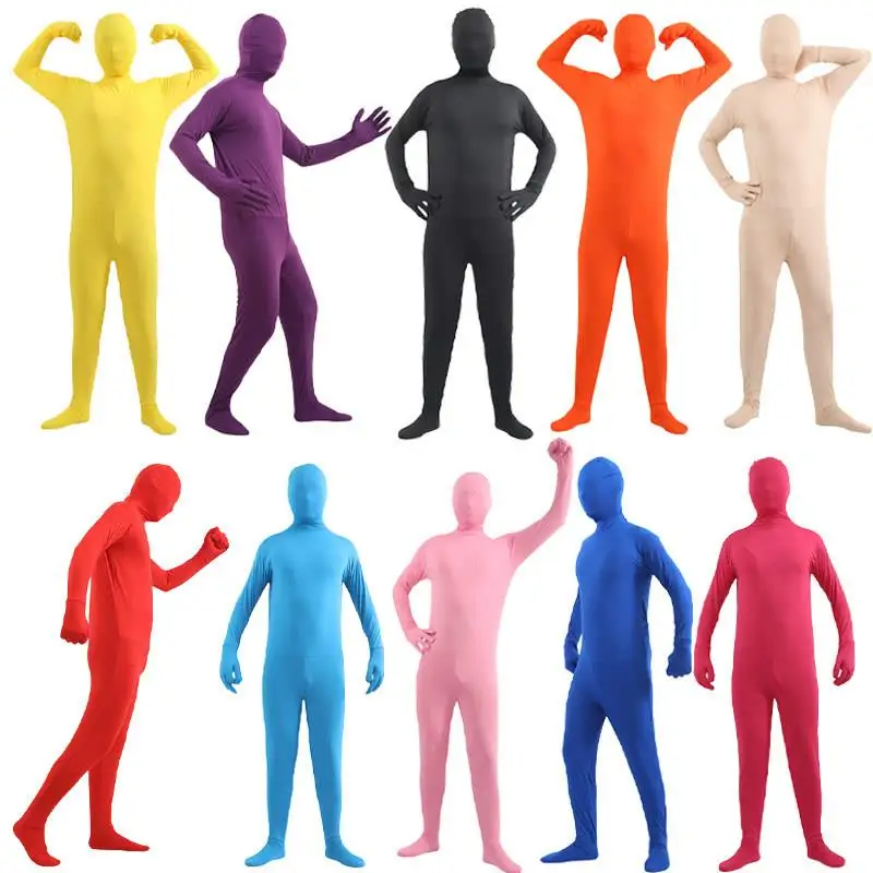 loween Adult Men's  Color Tight Fit Invisibili Cloak Bla Suit One-Piece Suit Invisible Man Children's Costume
