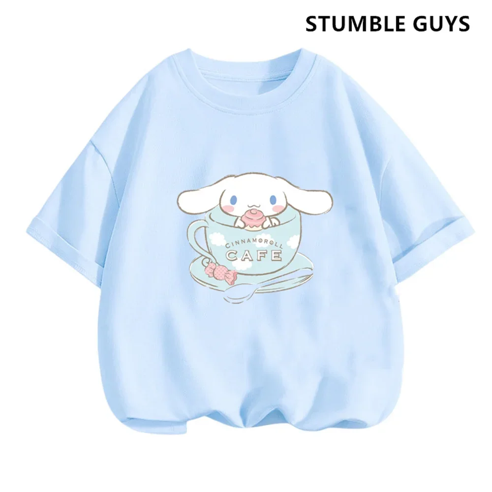 Kids Cinnamoroll Tshirt Summer Hello Kitty Kids Cartoon Casual Short-sleeved T-shirt Set Baby Boy Clothing Girls Clothing