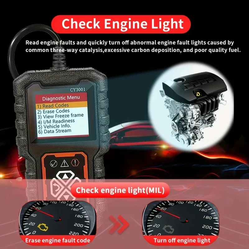 Scanner Automotive Fault Detection Tester CY3001，Car OBD2 Scanner Diagnostic Tool Code Reader Voltage Tester Engine Fault Code