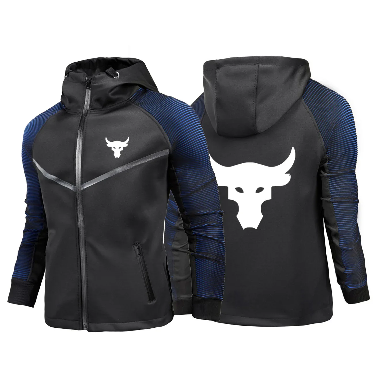 

Dwayne Johnson Brahma Bull Tattoo Logo Print Spring Autumn Men's Windproof Zipper Jacket Casual High Quality Hooded Racing Suit