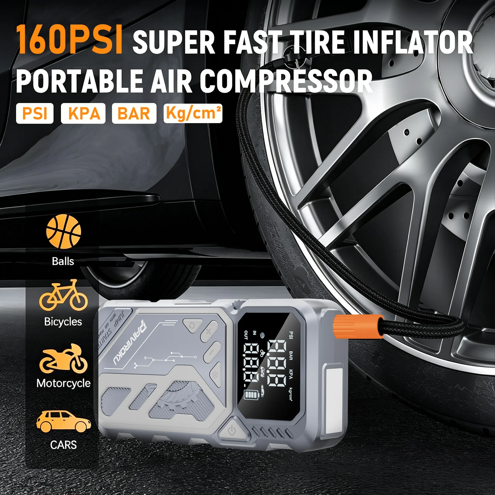 PAIVIROKU 5-in-1 Starthilfe mit Luftpumpe 5000APeak Starter 150PSI Digitaler Reifenfüller Auto-Batterie-Starthilfe Powerbank – Detail 4