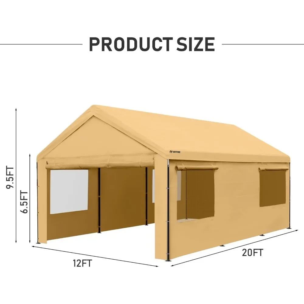 Garages, Canopies & Carports Heavy Duty Ship Roof Garage with Detachable Side Walls and Rolled Up Ventilation Windows