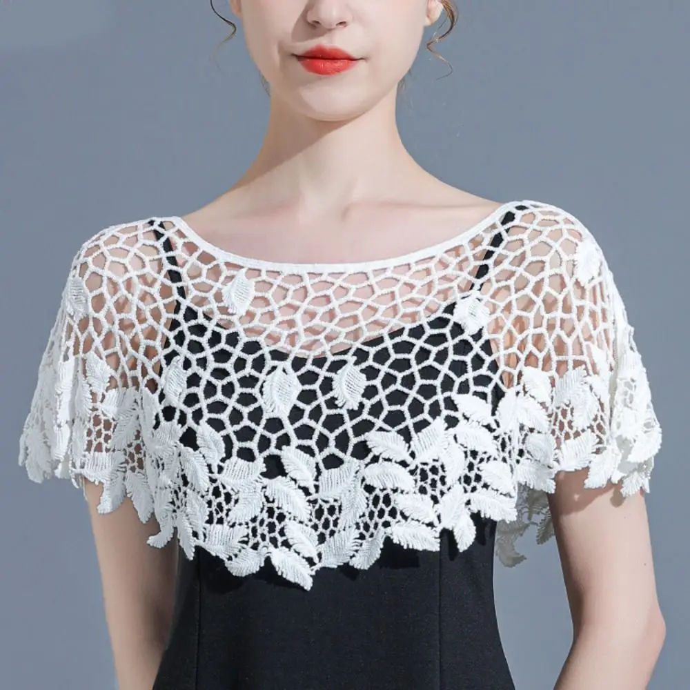 

Simple Thin Hollow Out Crochet Shawl White Cape Lace Scarf Cloak Scarf Accessories Blouse Shoulders Fake Collar Female