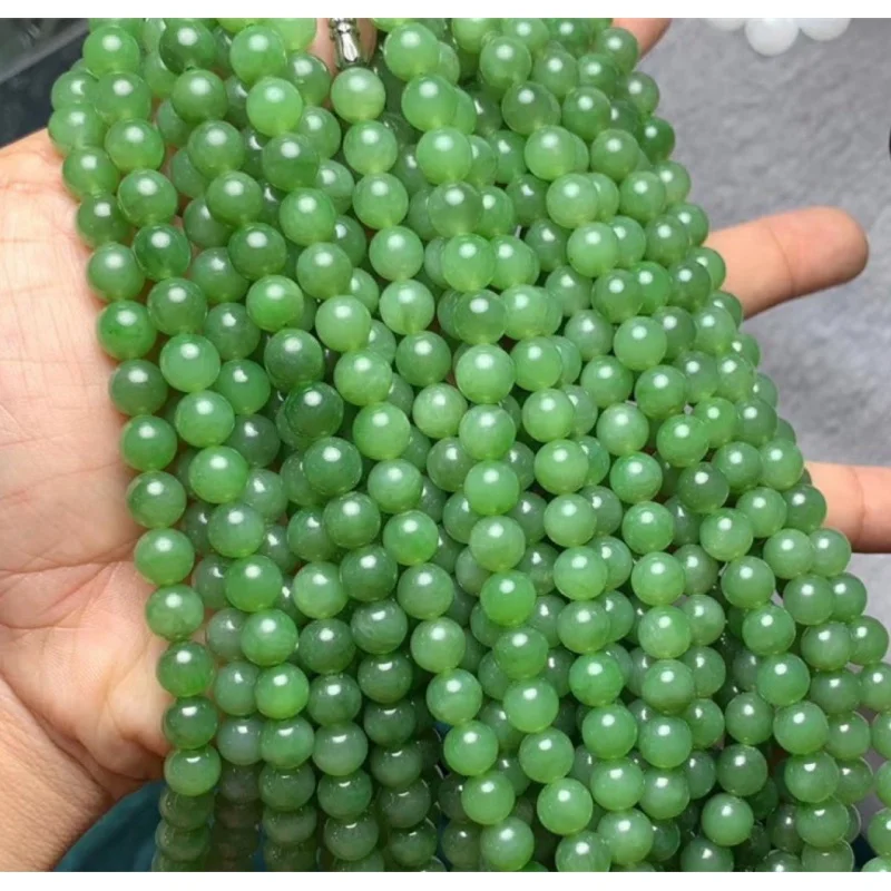 Russian Hetian Jade 8mm Women's Necklace Green Sweater Chain