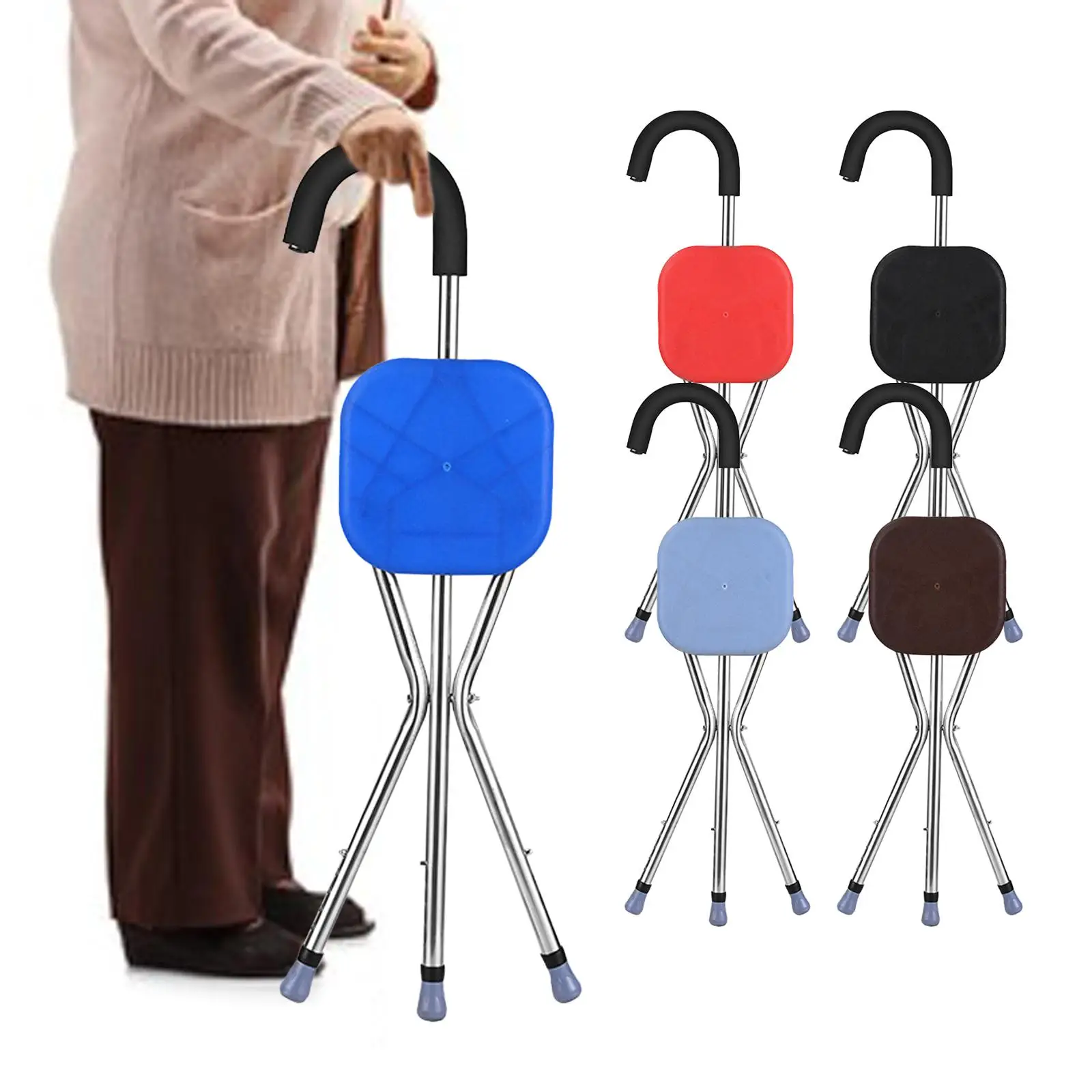 Folding Cane Seat 3 Legs Lightweight 5 Gears Adjustable Supports up to 10kg Travel Cane for Camping Women Elderly Grandpa Family