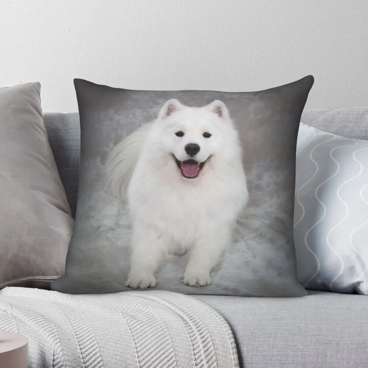 Samoyed Dog Lying Down Square Pillowcase Polyester Linen Velvet Printed Zip Decorative Throw Pillow Case Home Cushion Cover